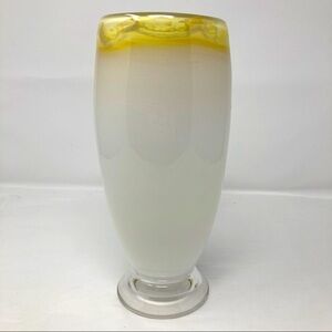 Large Hand blown opalescent vase with gold rim